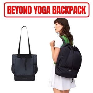 Beyond Yoga Black Backpack Convertible Gym Bag 19" Yoga Gym Travel Tote Sack